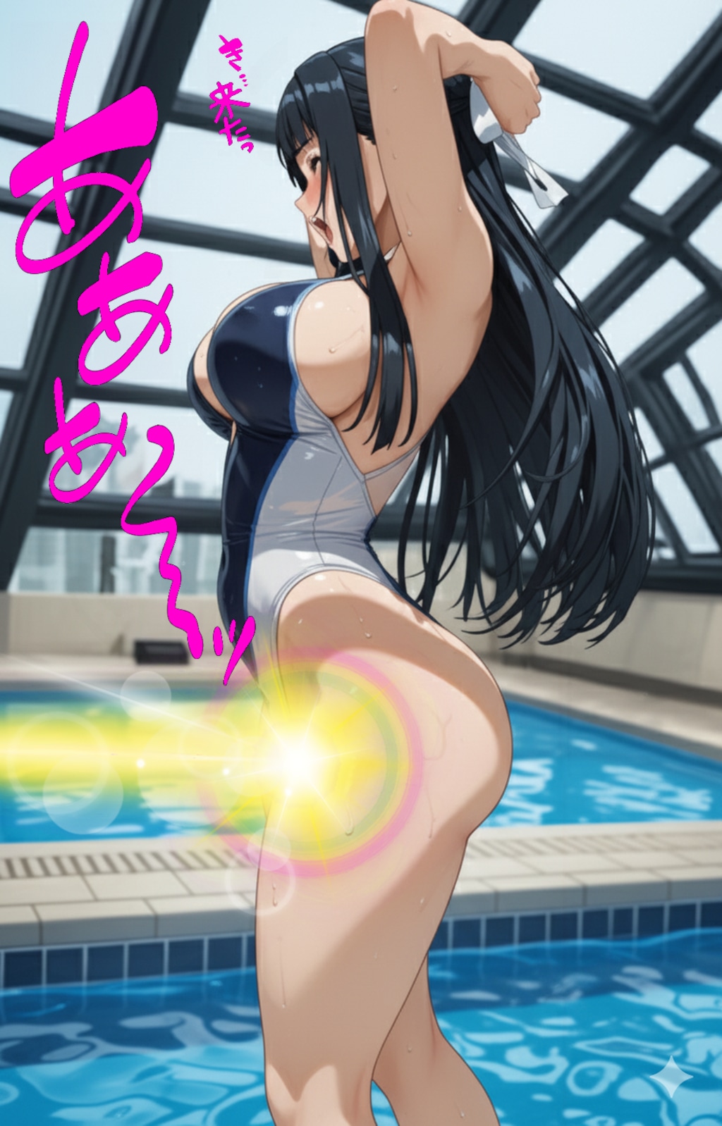存在消滅！悪のハイレグお清楚美少女（女戦闘員）、正義の必殺技に貫かれ空間から消え去る💦・・（bananaに新規の横アングルと消滅描写、透明化を作ってもらいました♪）