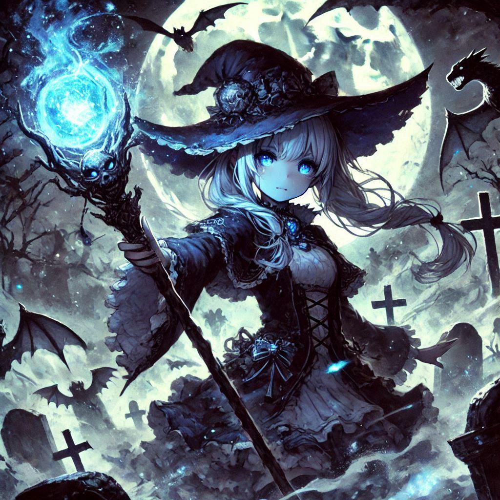 満月と墓地と魔女っ子 | の人気AIイラスト・グラビア
