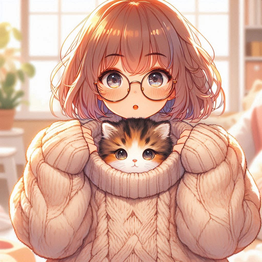 メガネっ娘とひょっこり猫 | の人気AIイラスト・グラビア