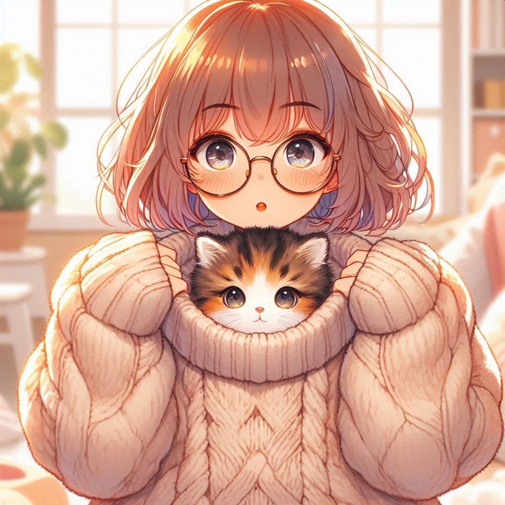 メガネっ娘とひょっこり猫