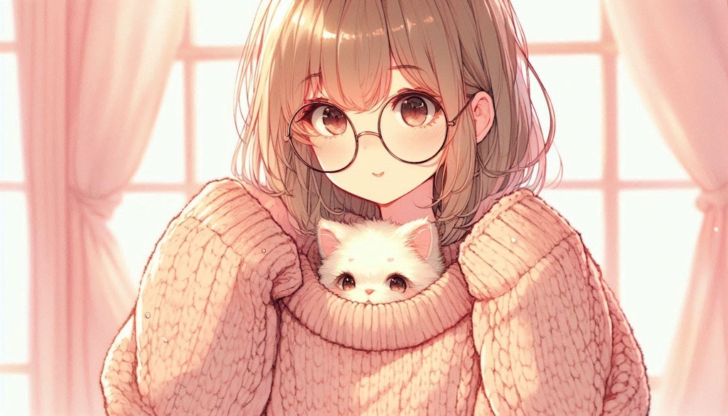 メガネっ娘とひょっこり猫