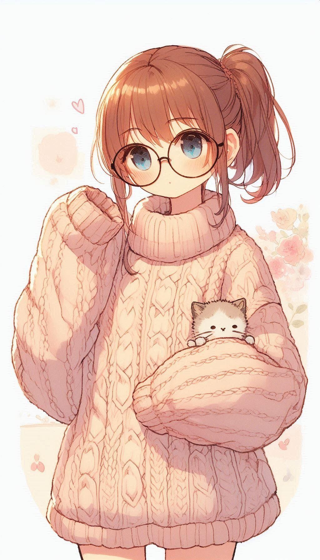 メガネっ娘とひょっこり猫