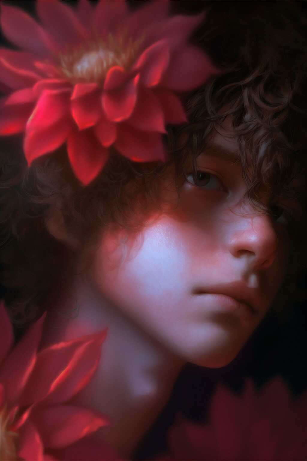 花と男性（ダリア）