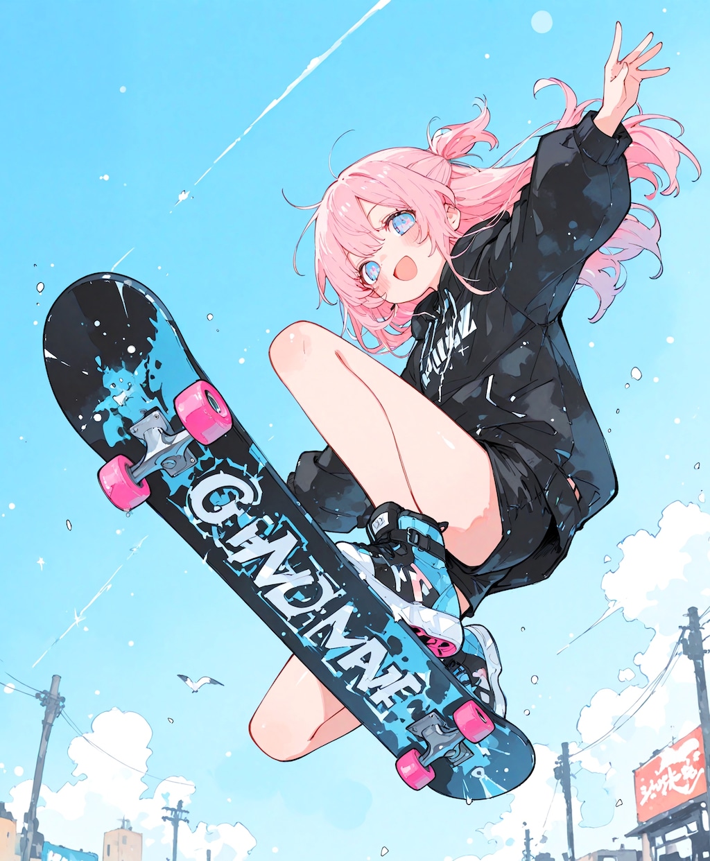 ジャンピング スケボー少女