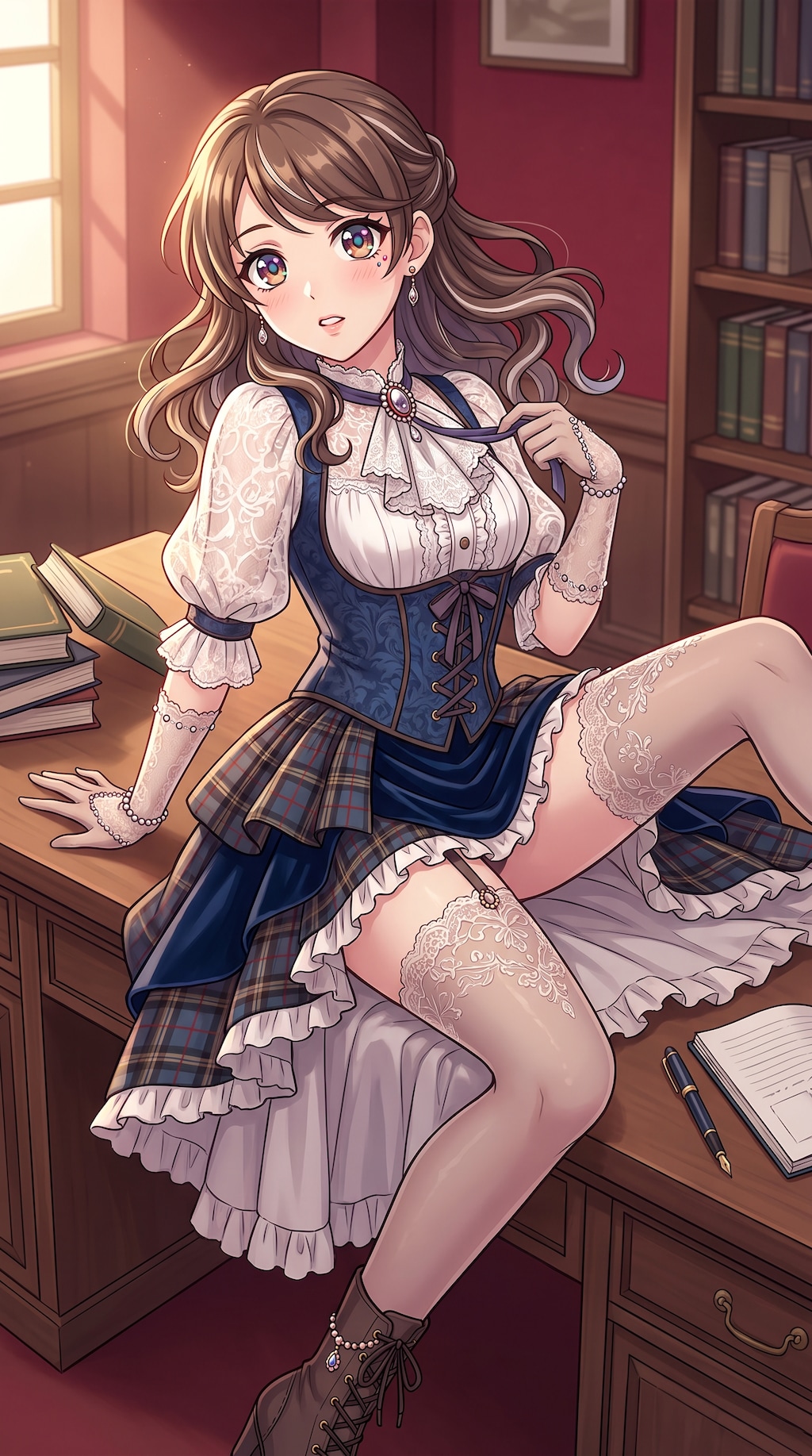 机縁の紺格子