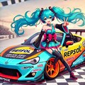 初音ミクとレプソルカラートヨタ86オープンカーのドリ車 3枚目