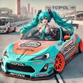 初音ミクとレプソルカラートヨタ86オープンカーのドリ車 2枚目