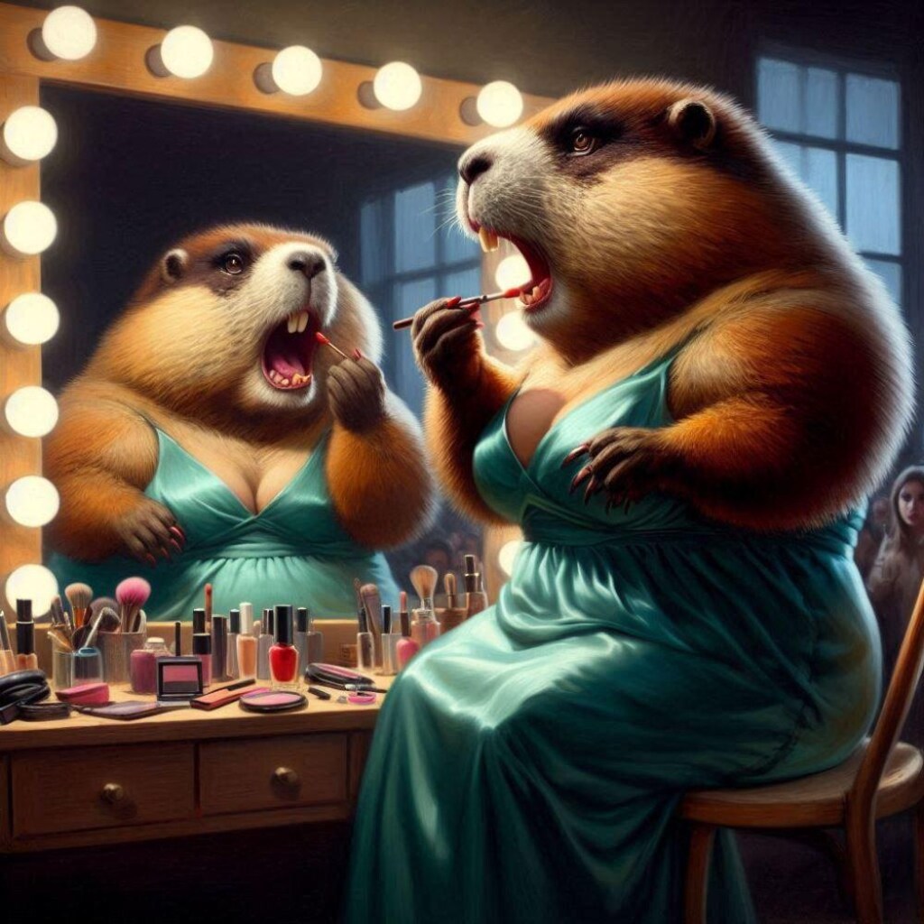 油絵風、メイクする女優マーモット