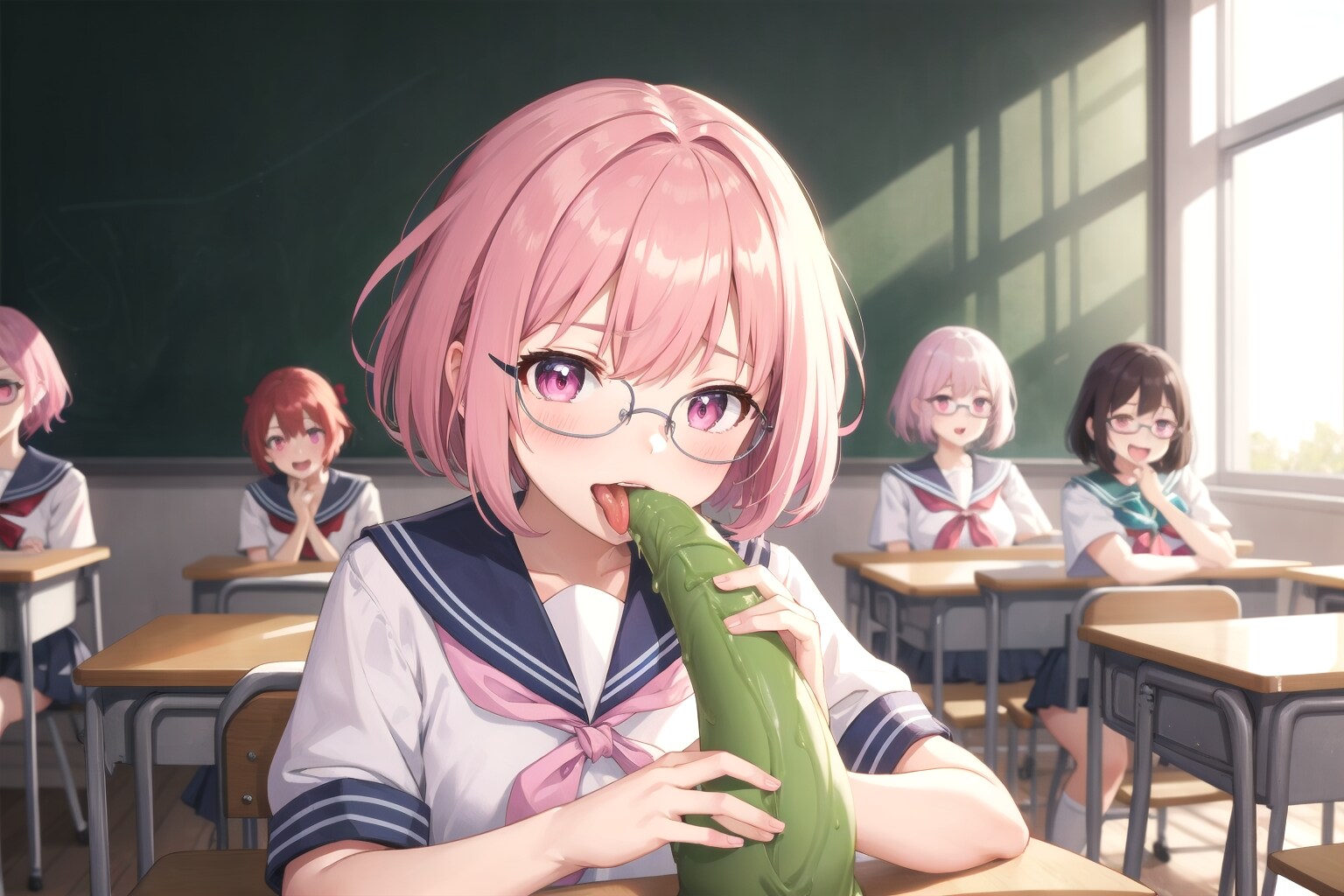 謎の野菜を舐める女生徒