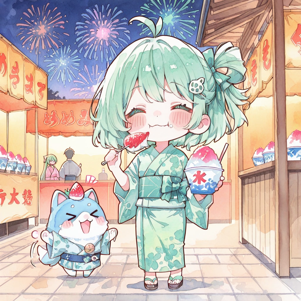 かき氷と緑髪ちゃん