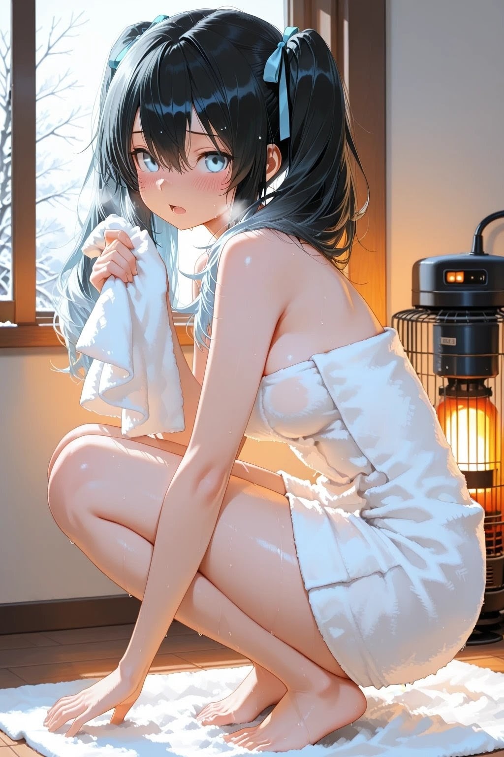 ストーブで暖まる紗希ちゃん