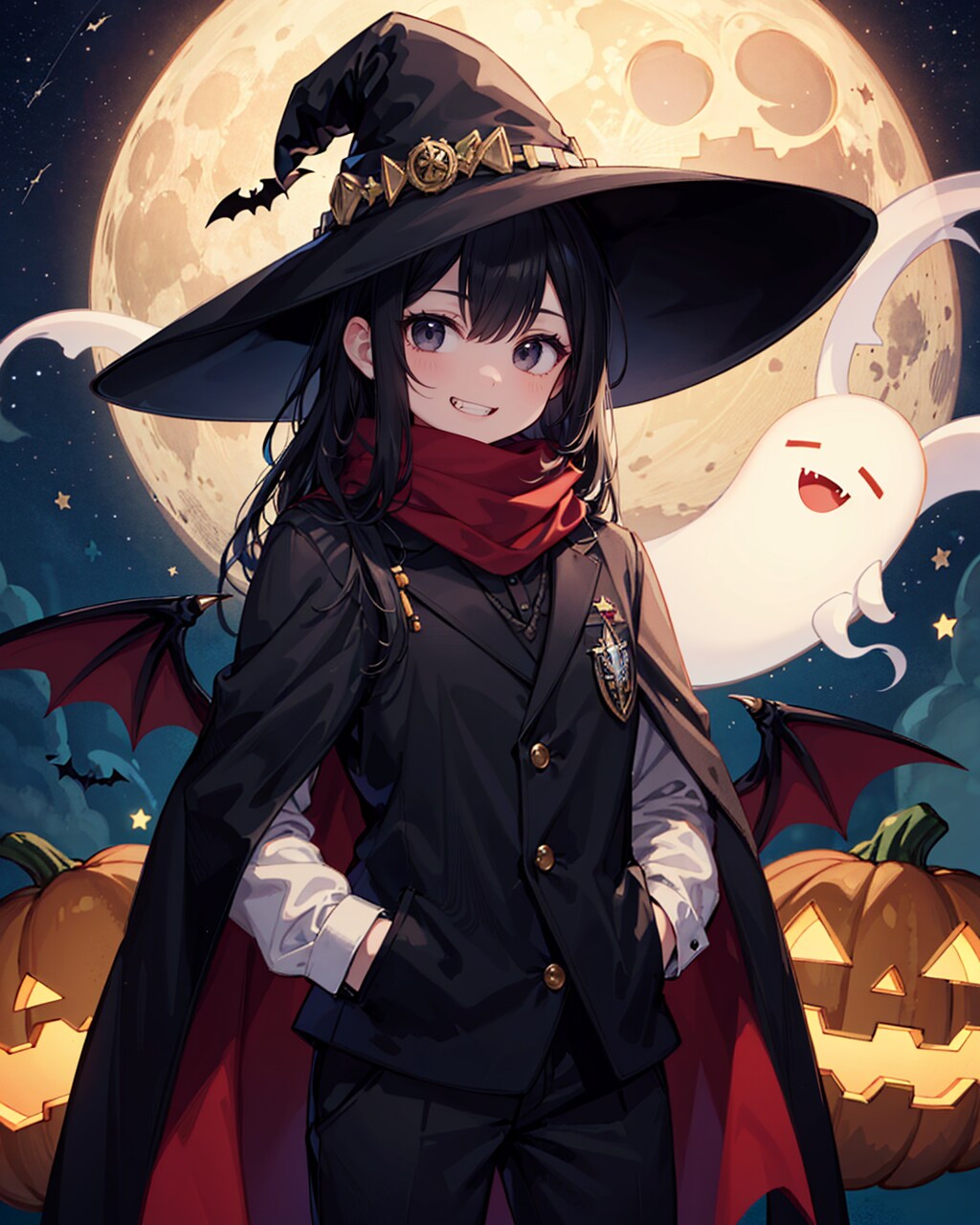 笑顔の幽霊とヴァンパイア衣装の魔女