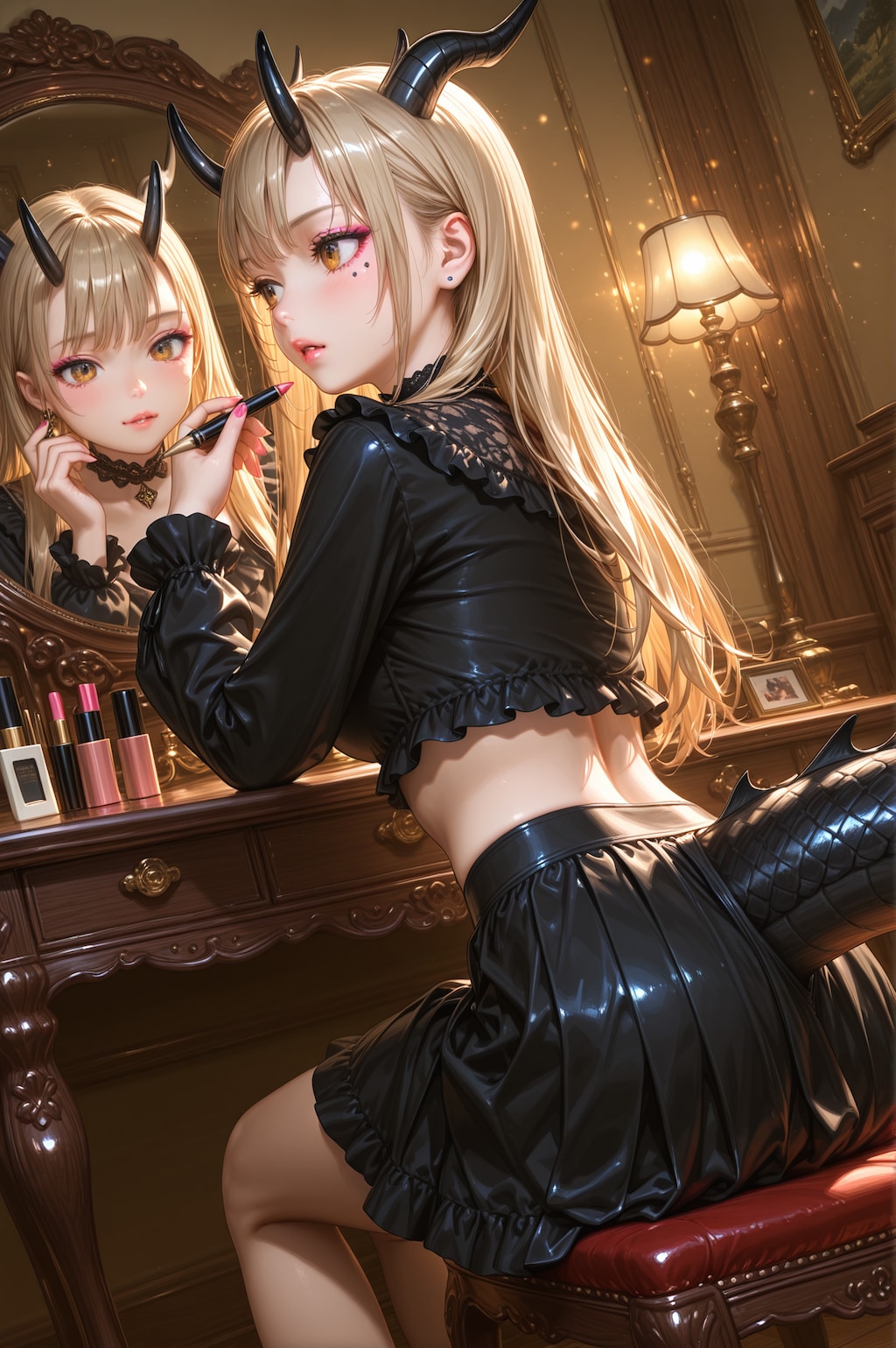 ドラゴンハーフのお嬢様、お化粧中差分