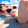 ビーチに寝そべるビキニ巨乳娘♡ 5枚目