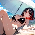 ビーチに寝そべるビキニ巨乳娘♡ 10枚目