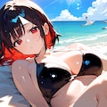 ビーチに寝そべるビキニ巨乳娘♡ 2枚目