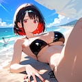 ビーチに寝そべるビキニ巨乳娘♡ 3枚目
