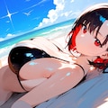 ビーチに寝そべるビキニ巨乳娘♡ 12枚目