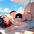 ビーチに寝そべるビキニ巨乳娘♡ 8枚目