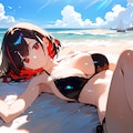 ビーチに寝そべるビキニ巨乳娘♡ 4枚目