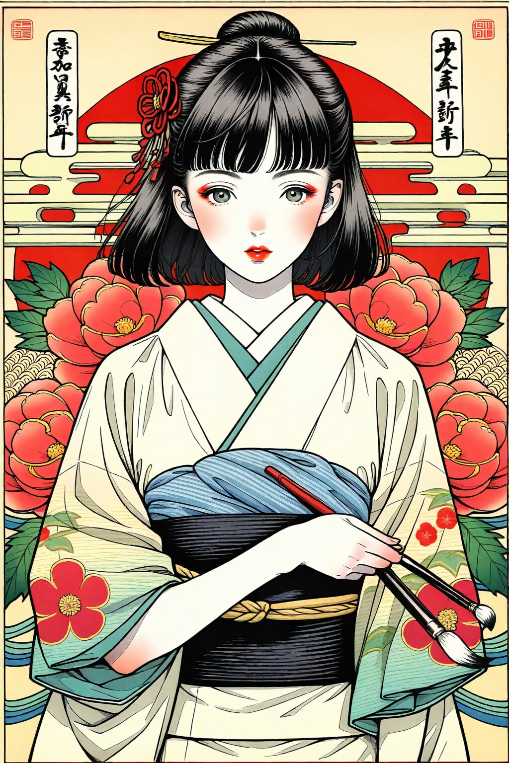 秋田美人を極細筆で繊細に描いた浮世絵 | の人気AIイラスト・グラビア