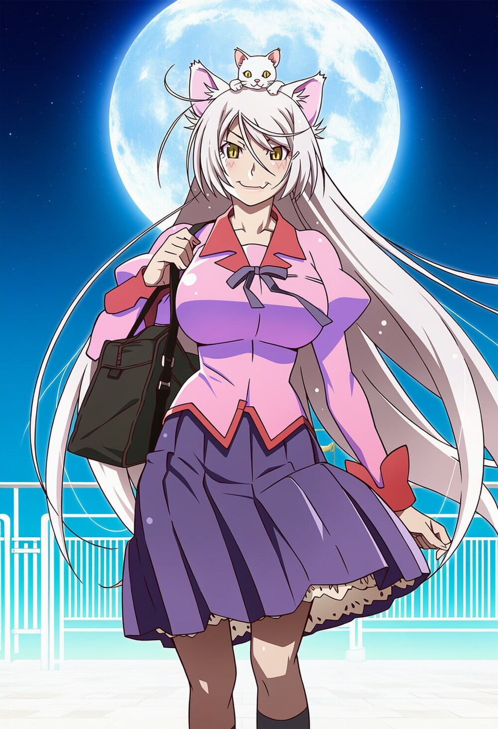 白猫と制服コスプレ猫人妻