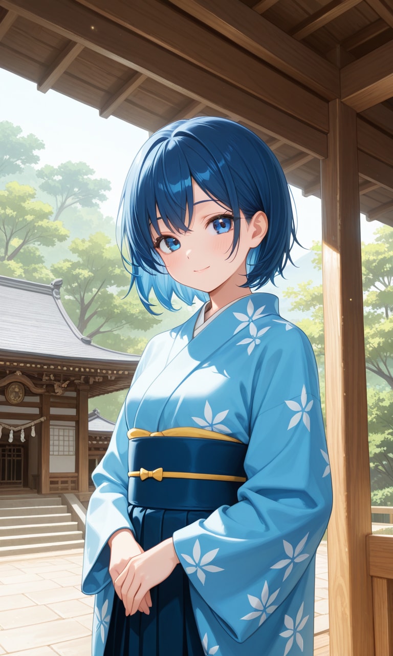 青髪着物少女 | の人気AIイラスト・グラビア