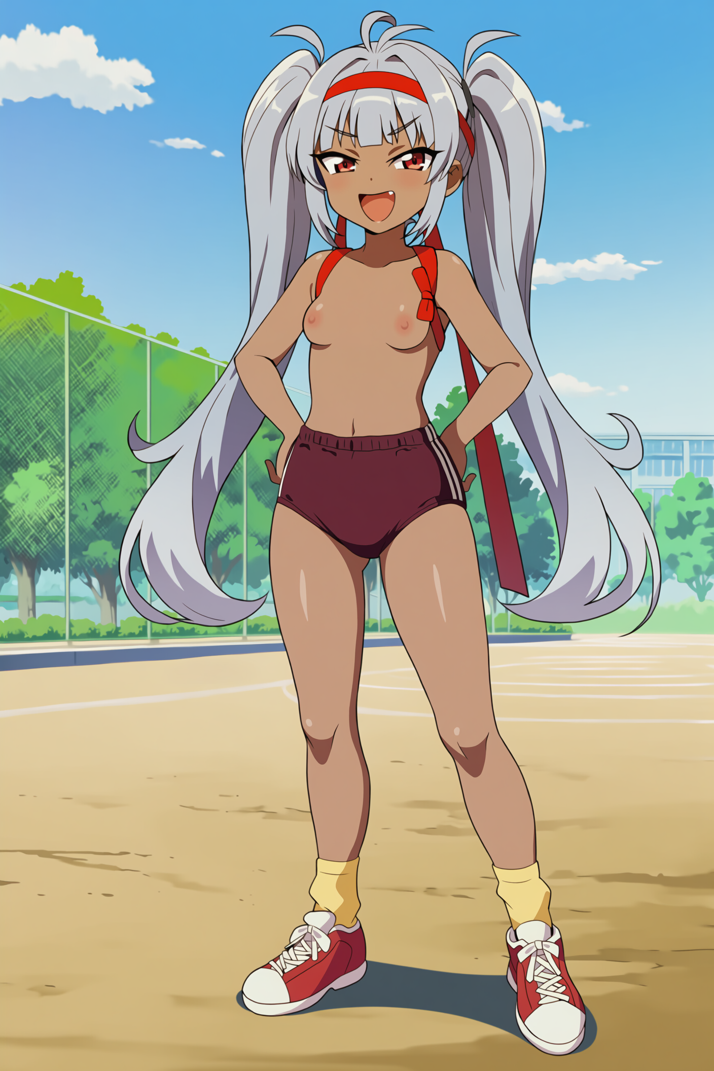 応援団員な裸ブルマのメスガキ褐色娘さん