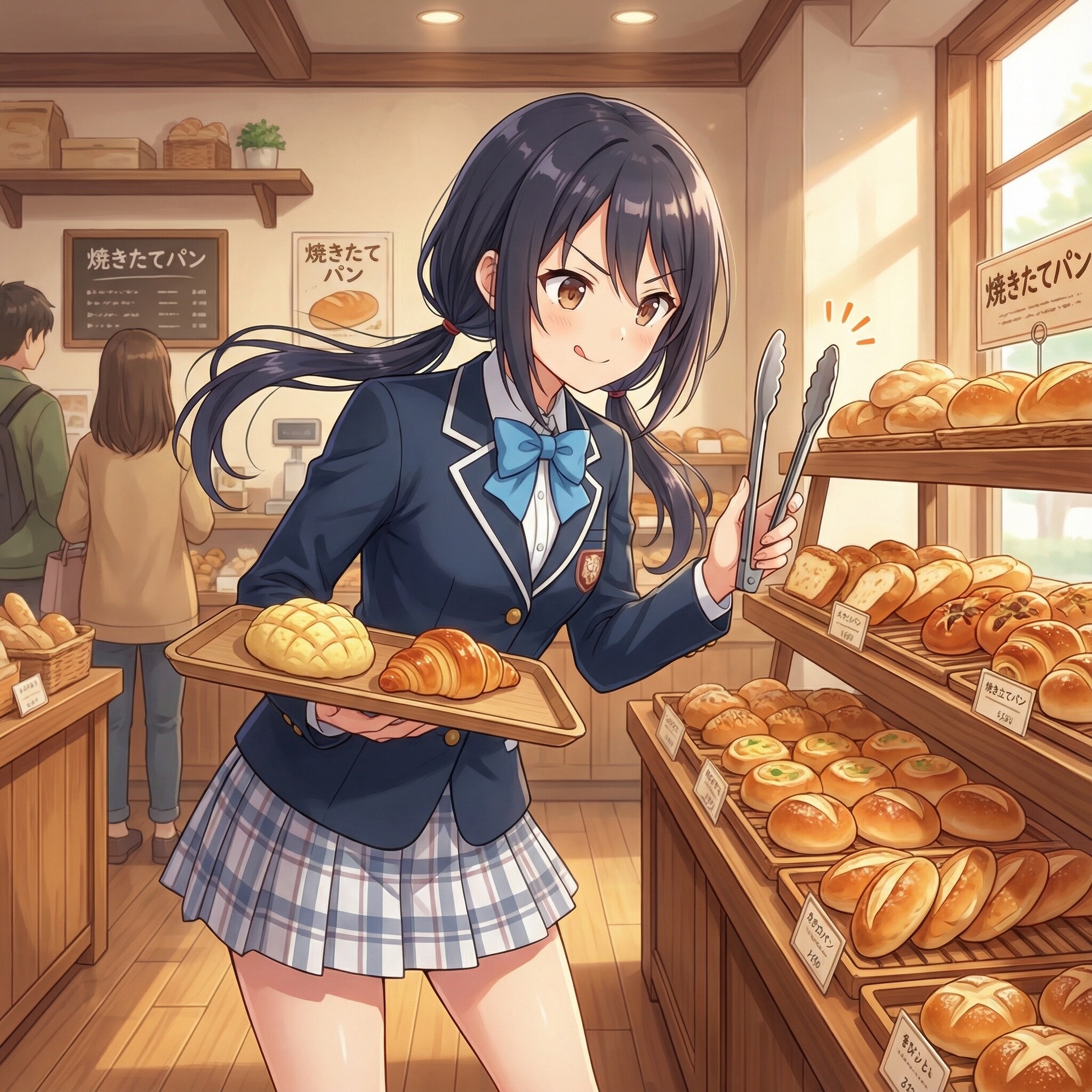 トングカチカチ解禁な黒髪おさげさん