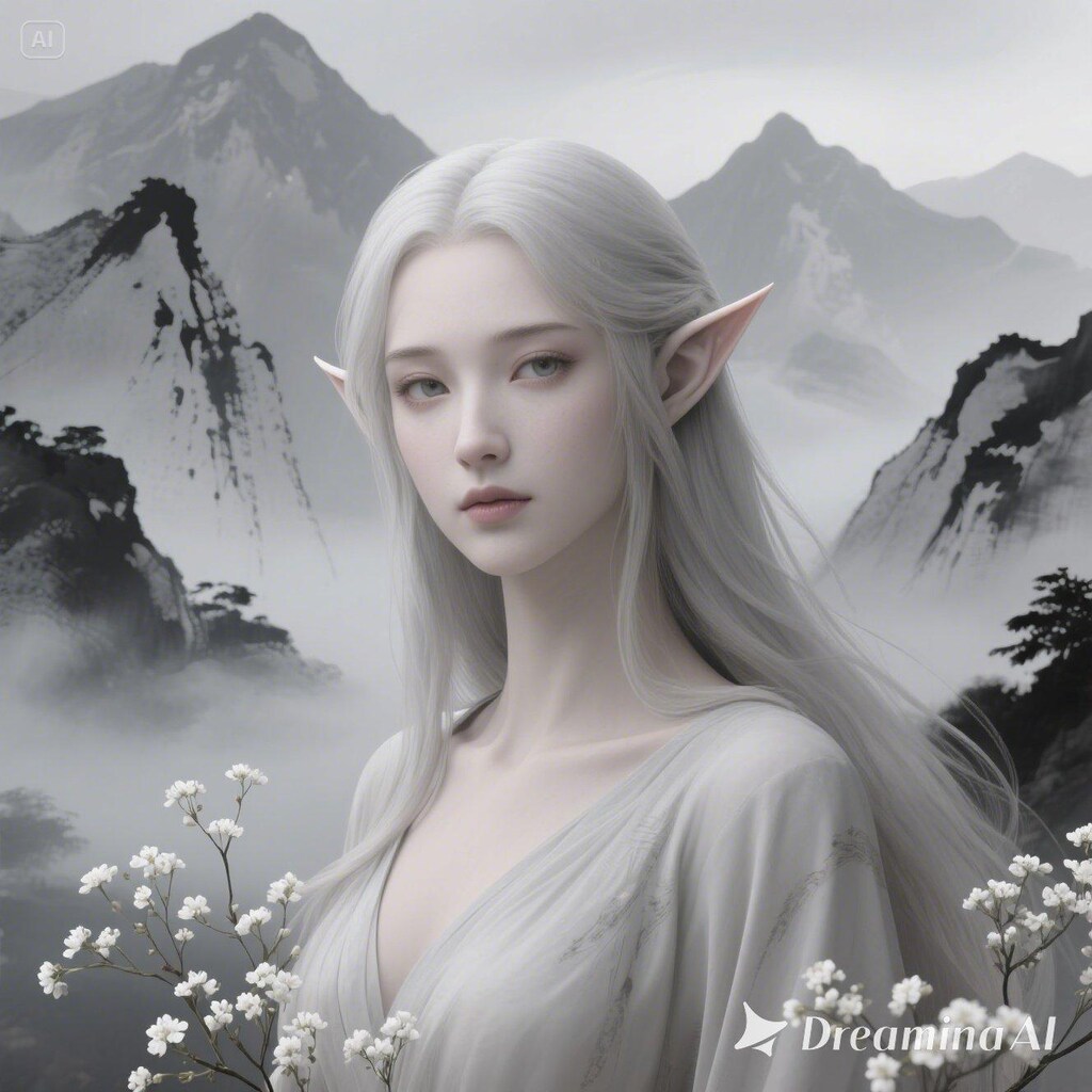 幻想の山岳に佇むエルフ