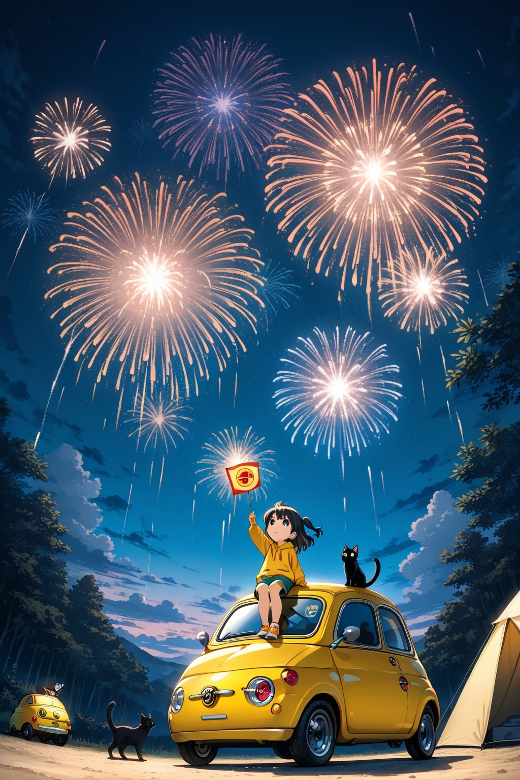 魔女と車と花火 | の人気AIイラスト・グラビア
