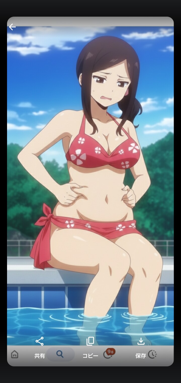 お腹の贅肉を気にする桜井桃子