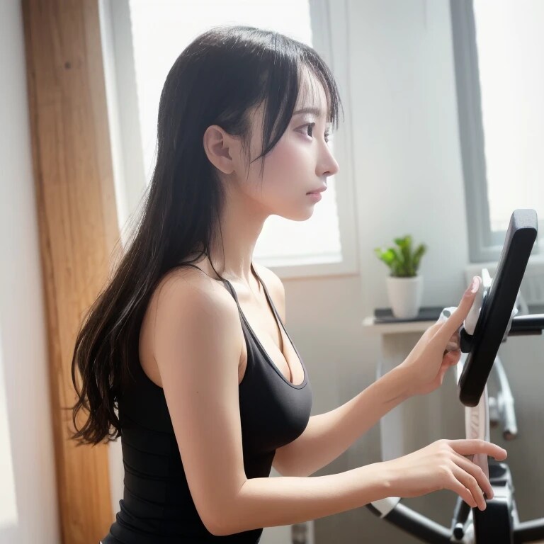 黒髪ロングでエアロバイクの美女４４ | の人気AIイラスト・グラビア