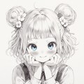 impressive Blue: おだんごちゃん🍡（pencil drawing, partially colored） 2枚目