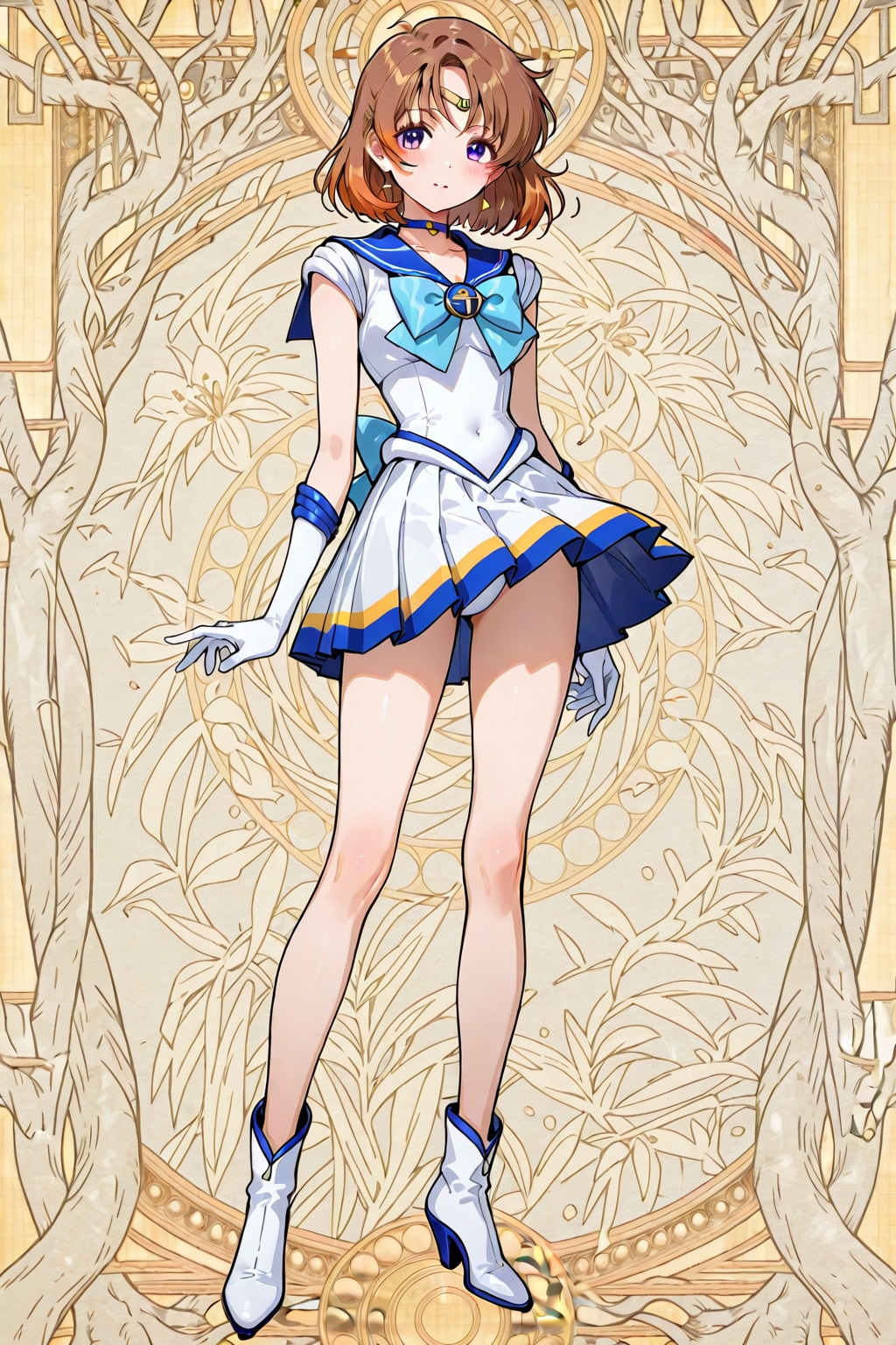 「昭和の女子高校生のセーラー服姿の全身像」の日本画