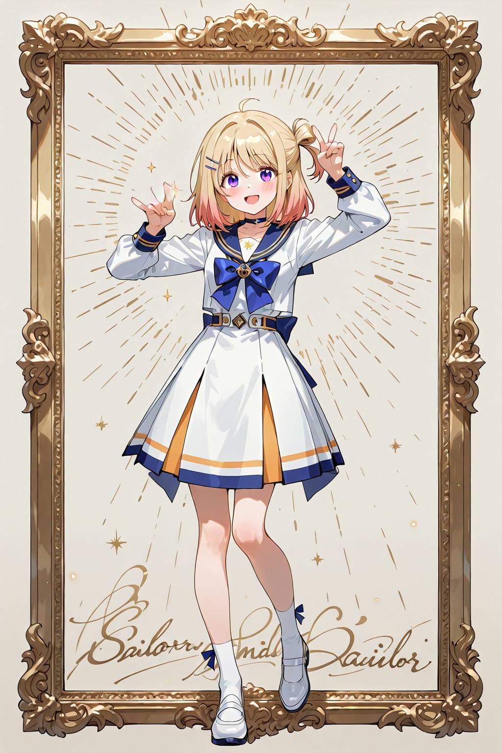 「昭和の女子高校生のセーラー服姿の全身像」の日本画