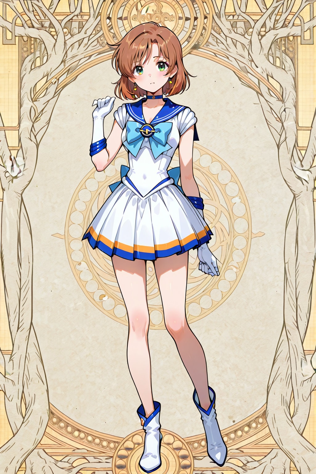 「昭和の女子高校生のセーラー服姿の全身像」の日本画