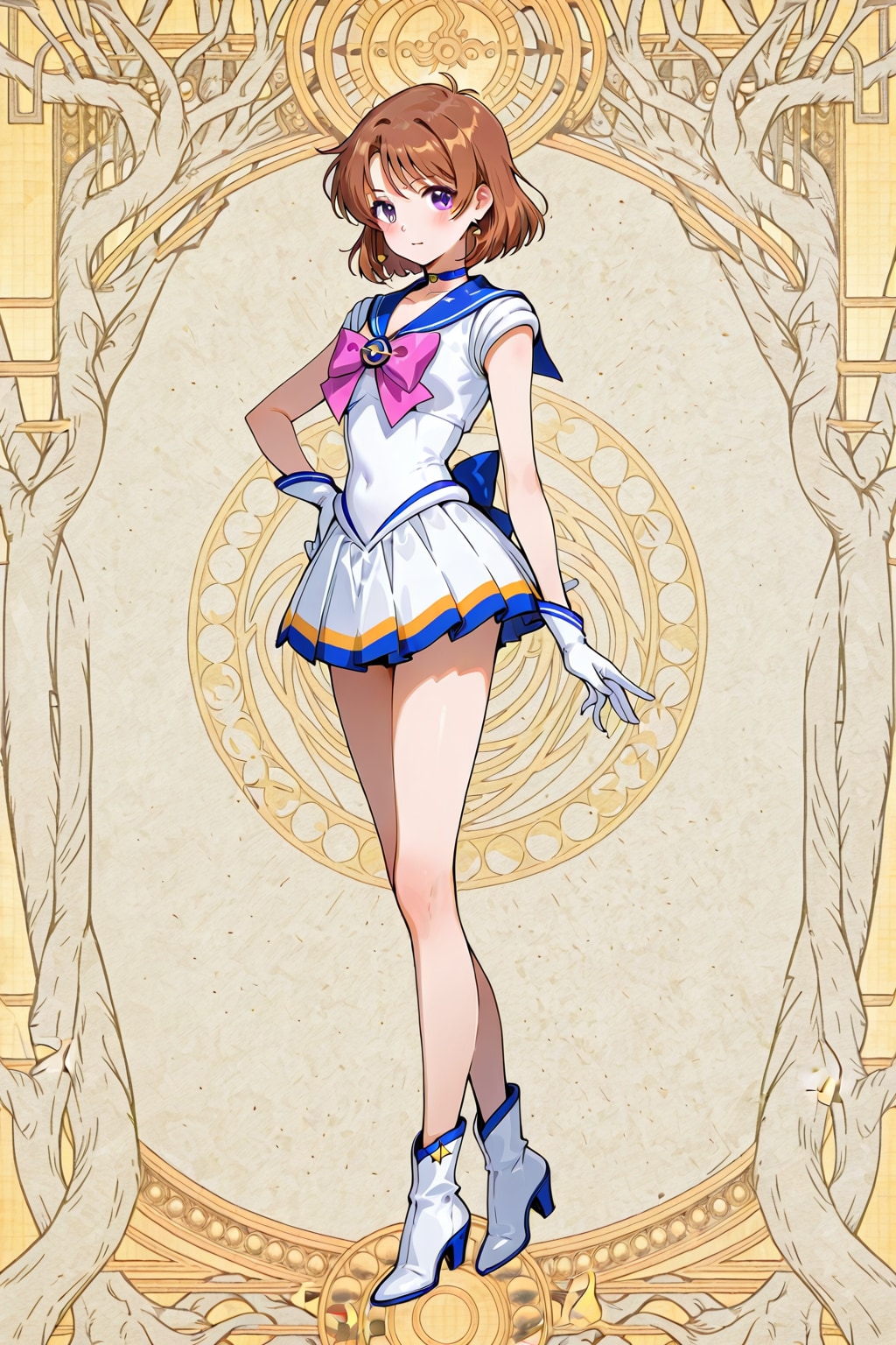 「昭和の女子高校生のセーラー服姿の全身像」の日本画