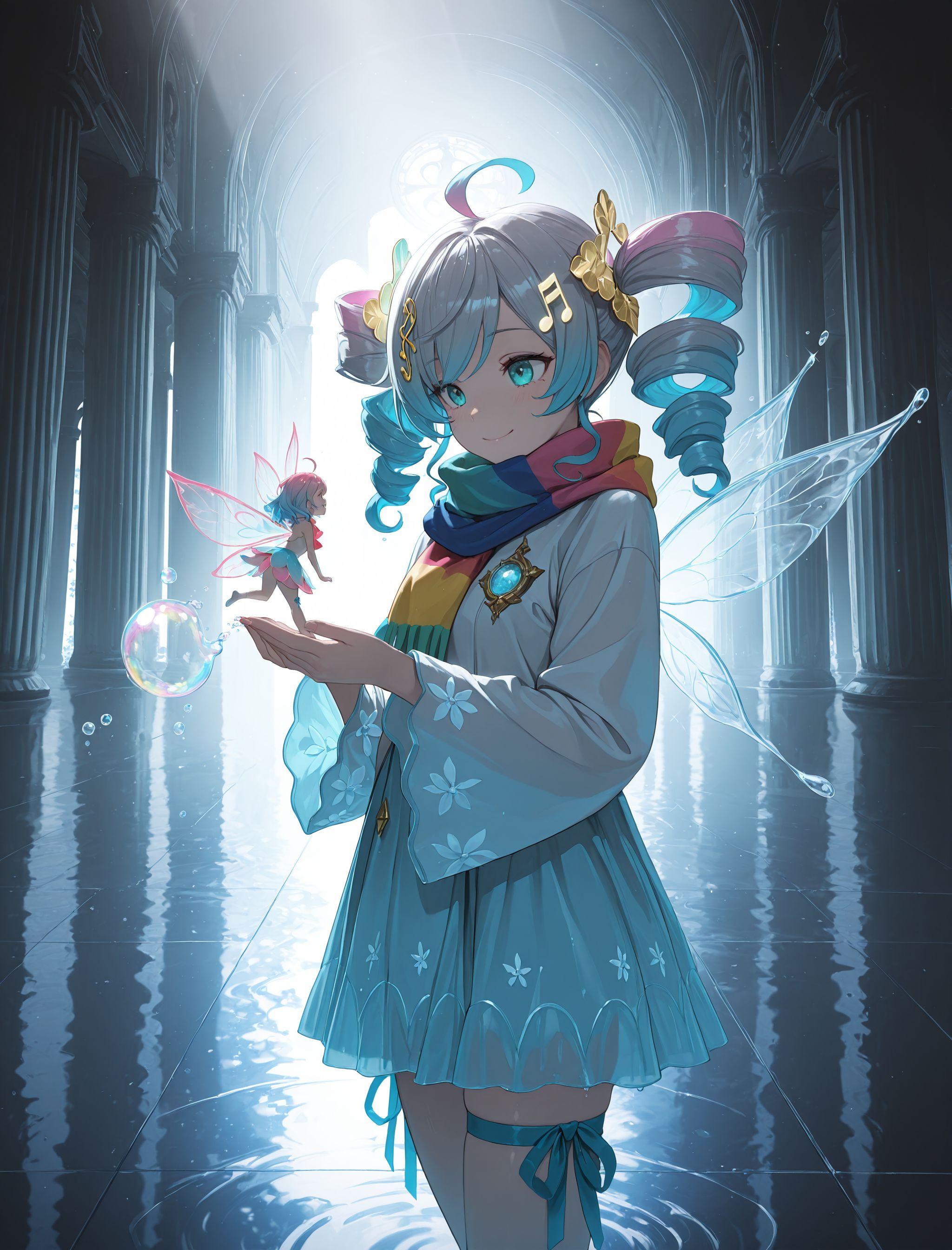水の魔法ドリル少女　妖精添え