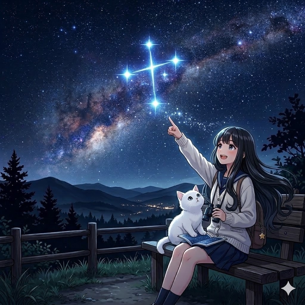 あれが南十字星だよ、ねこたん