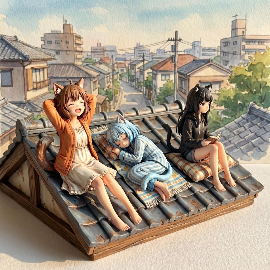 [3セット] 「ネコ娘たちと過ごす、気ままな町の日々」がついにフィギュア化！あの愛らしい3匹があなたの手元に！好きな角度から眺めて存分に愛でよう！（ケモ耳ラプソディ１１５）