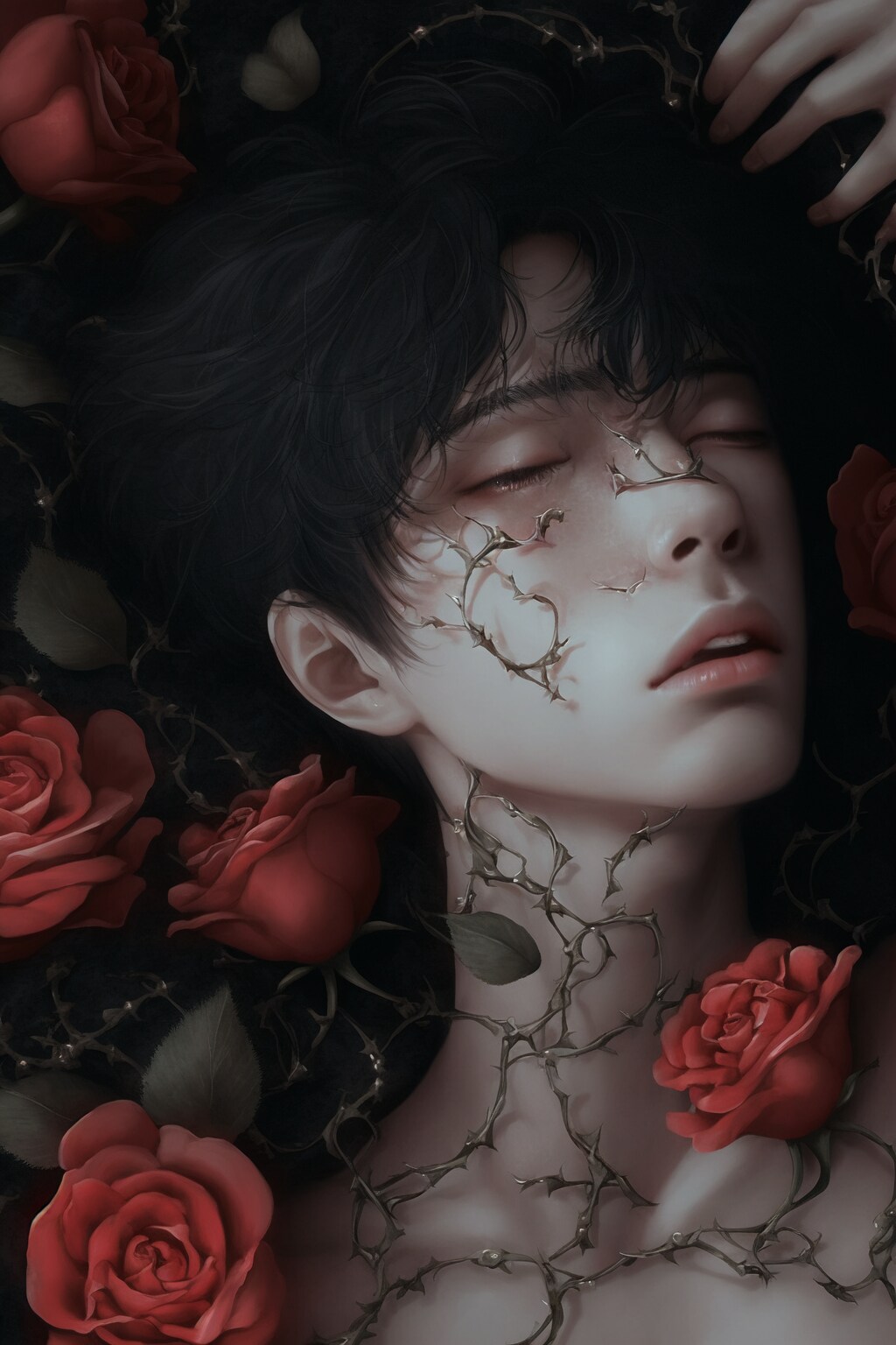 花と男性（薔薇）