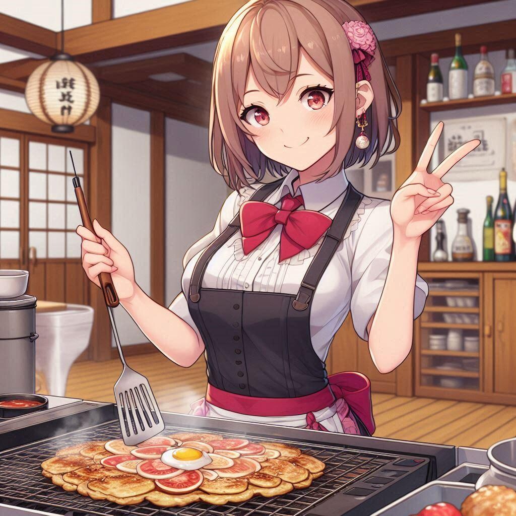 お好み焼きを焼く少女 (ウェイトレスの少女32)