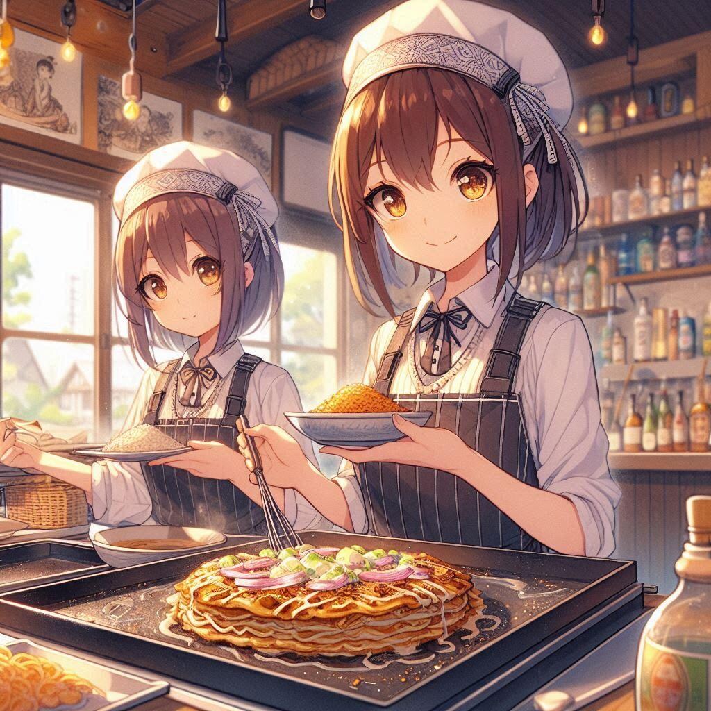 お好み焼きを焼く少女 (ウェイトレスの少女32)