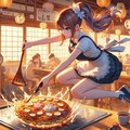 お好み焼きを焼く少女 (ウェイトレスの少女32) 6枚目