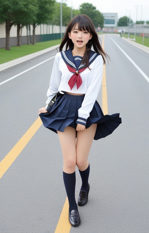 通学路の風のいたずら(あっ　だめ〜)