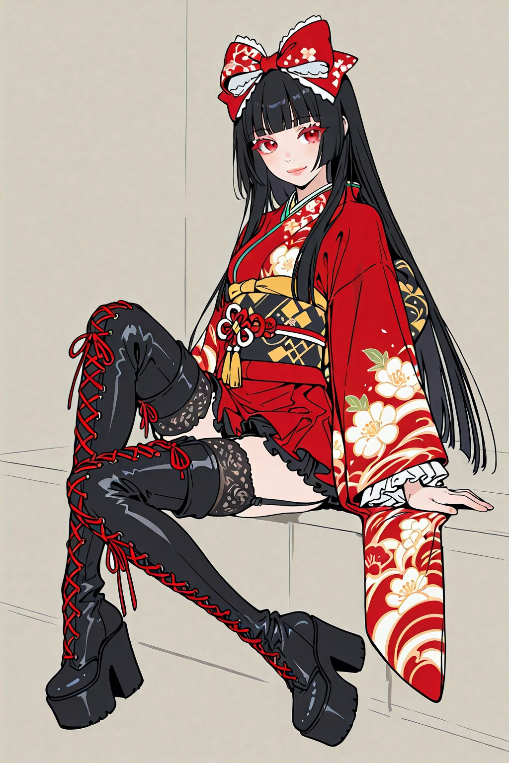 着物ミニスカロングブーツ