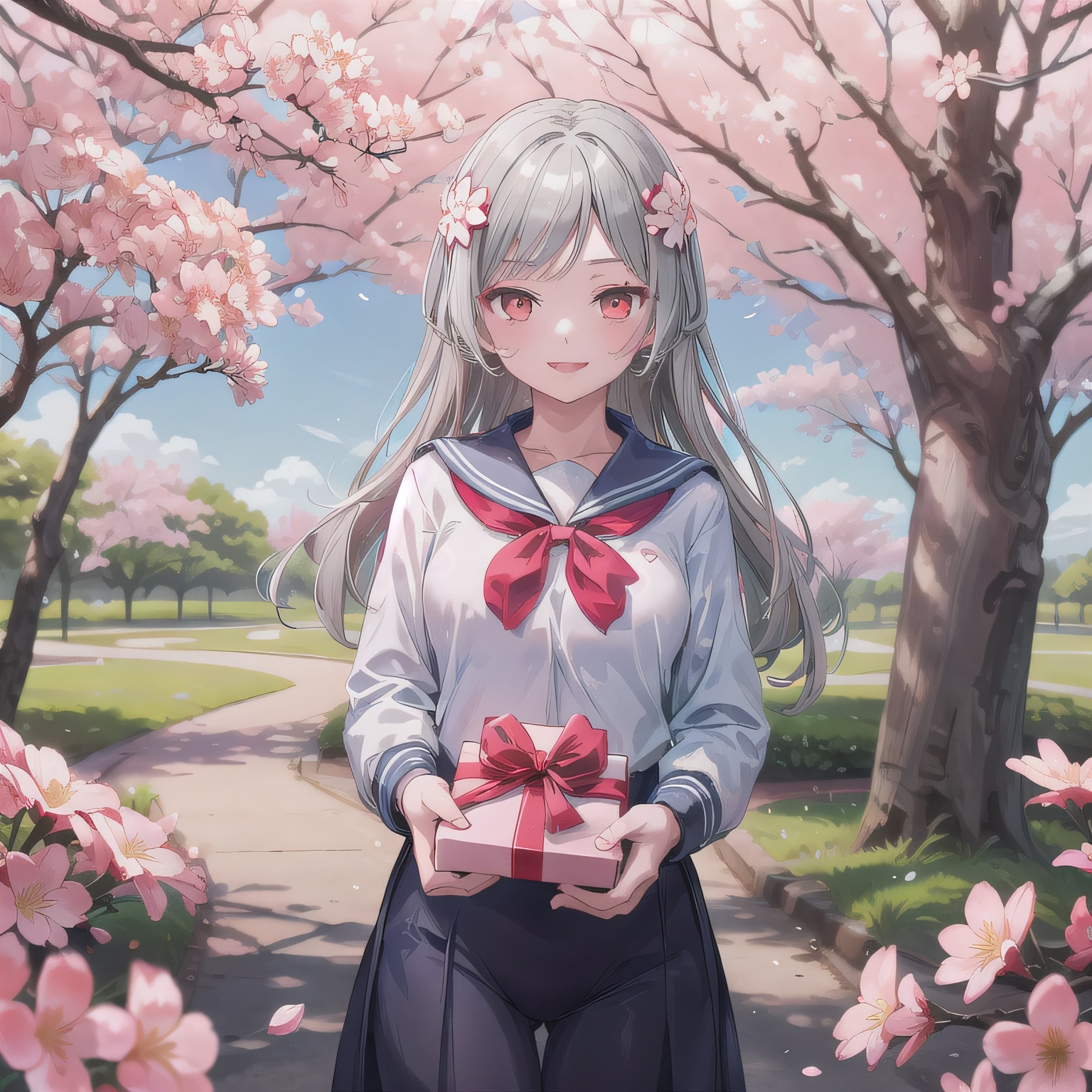 灰髪ロングでセーラー服の少女 | の人気AIイラスト・グラビア