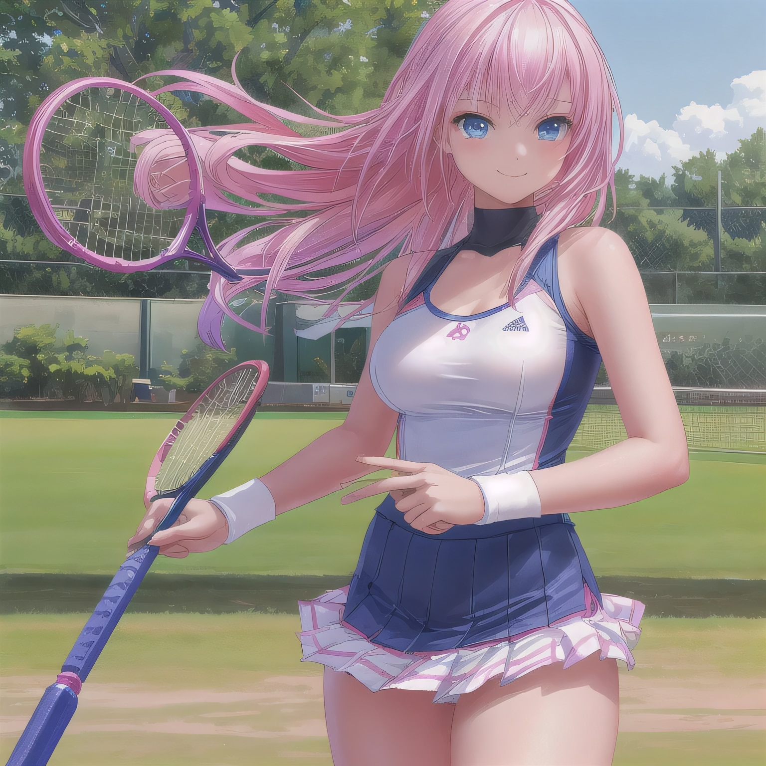 ピンク髪ロングでテニスウェアの少女 | の人気AIイラスト・グラビア