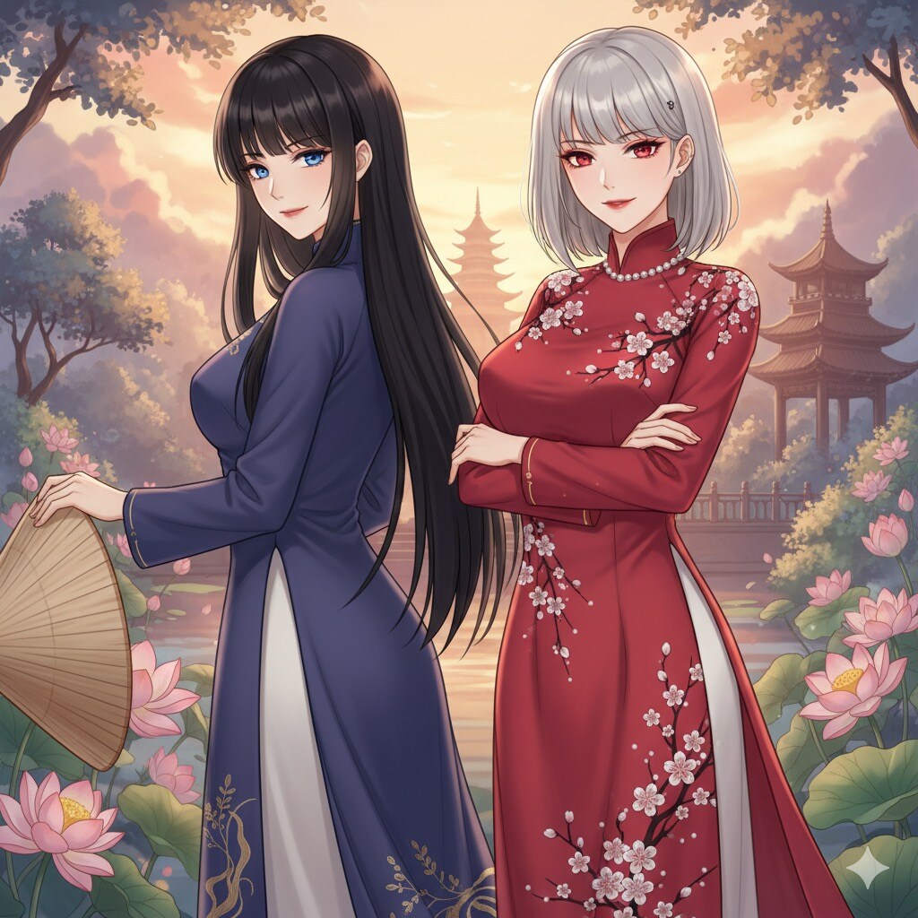 黒髪と銀髪(アオザイ)